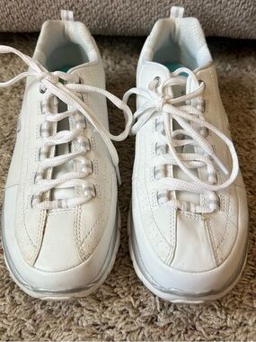 Skechers White Women's Sneakers with Light Blue Insole